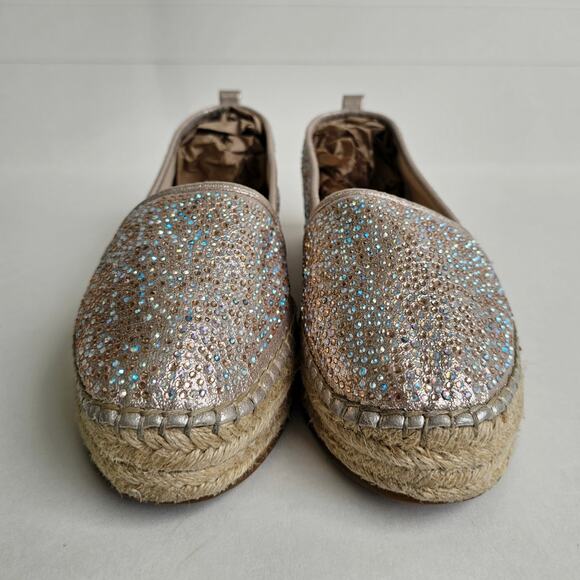 Rhinestone Espadrilles Flats INC Caleyy Size 9 Metallic Tan Sparkle Slip Ons - Picture 3 of 14